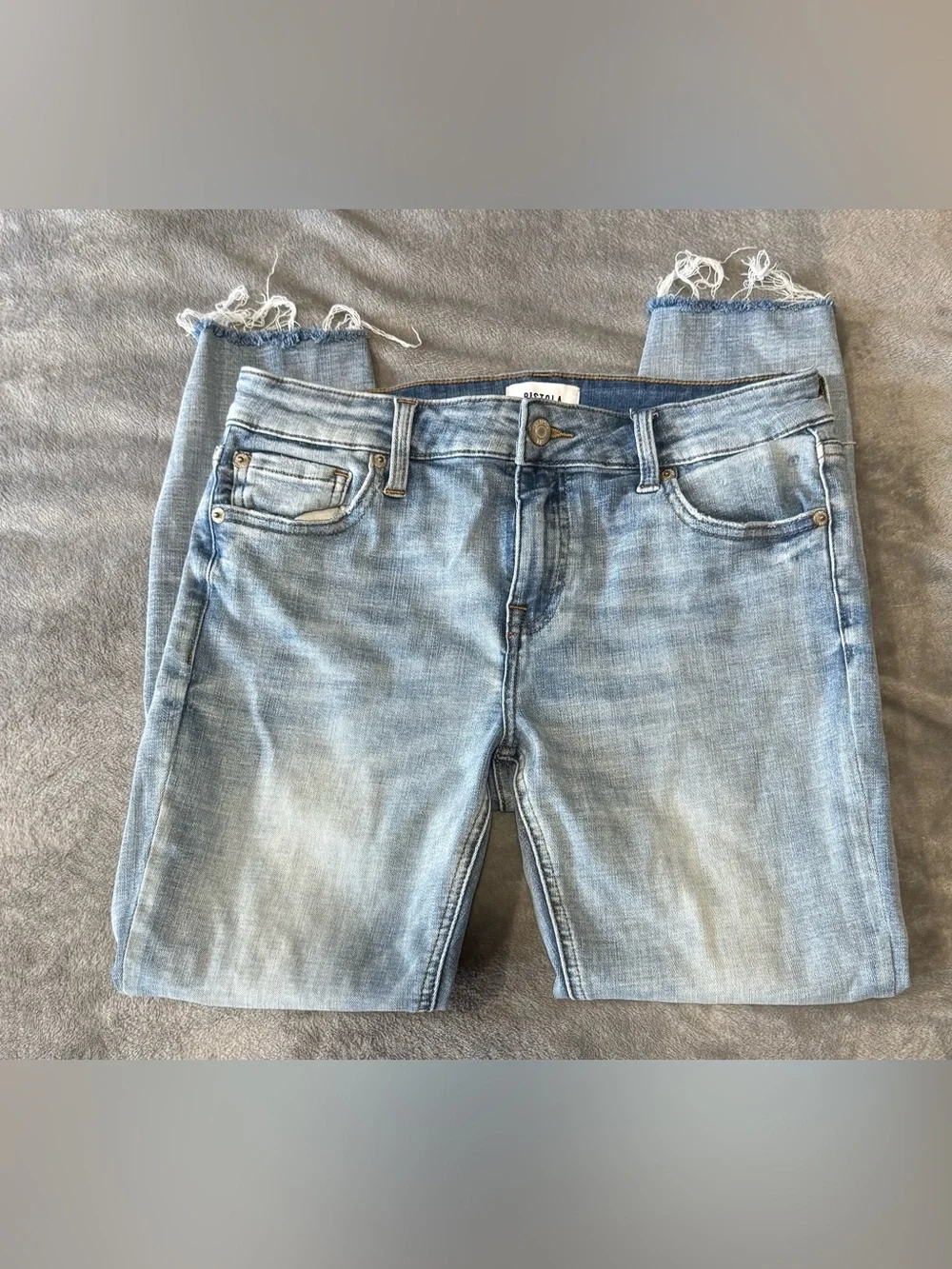 Pistola Light Blue Denim distressed Raw Hem Jeans